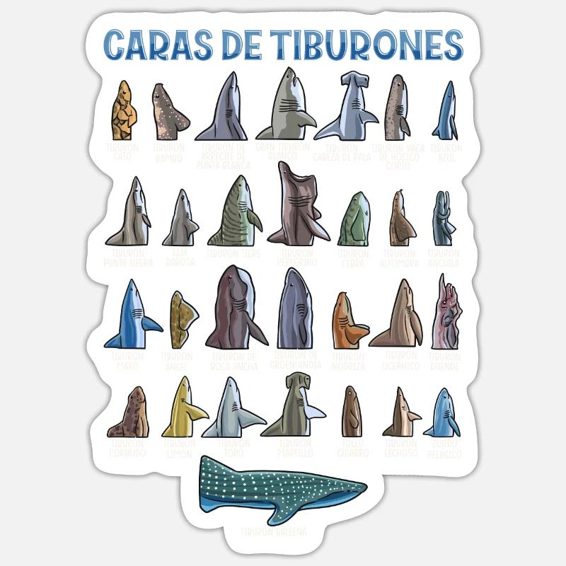 Types de requins Identification des visages Sticker taille S (10 x 10 cm)