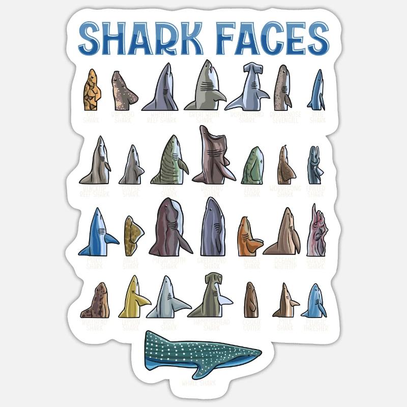 Types de requins Identification des visages Sticker taille S (10 x 10 cm)