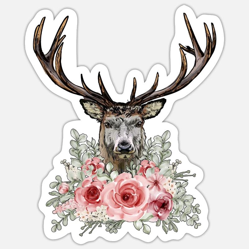 Dirndl Replacement Deer and Roses Sticker size S (10 x 10 cm)