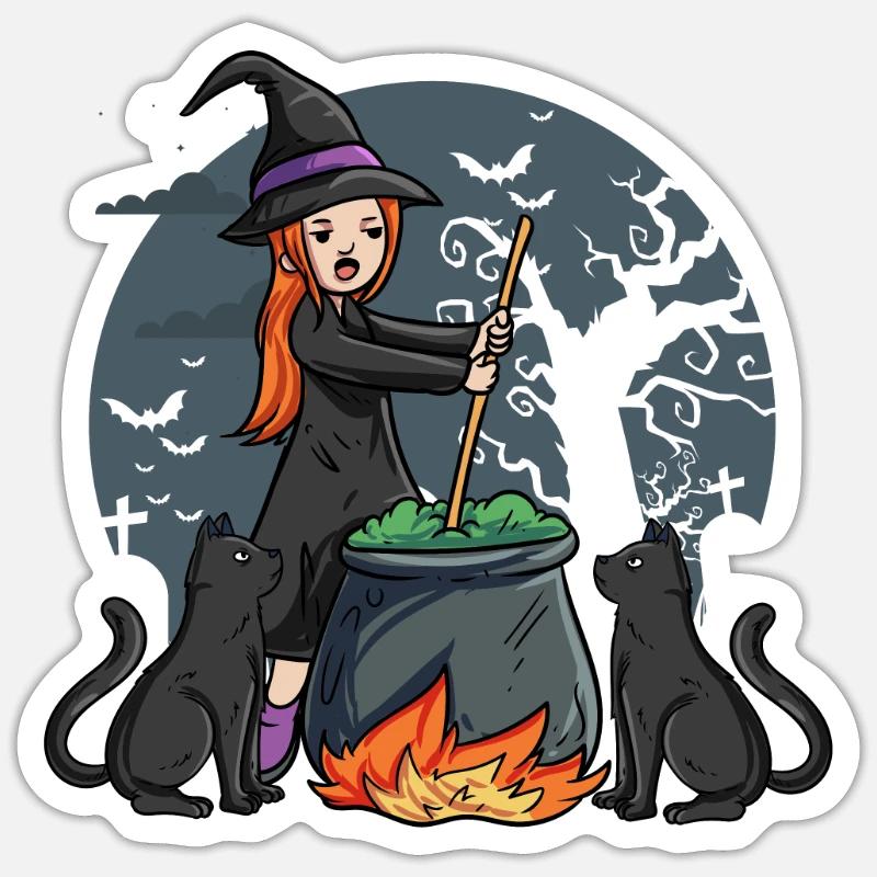 Witch with kettle - Sticker size S (10 x 10 cm) - white matte