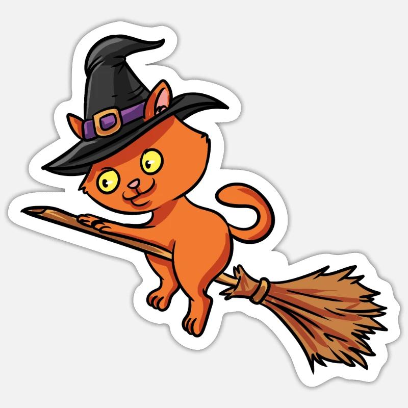 Chat sorcière - Sticker taille S (10 x 10 cm) - blanc mat