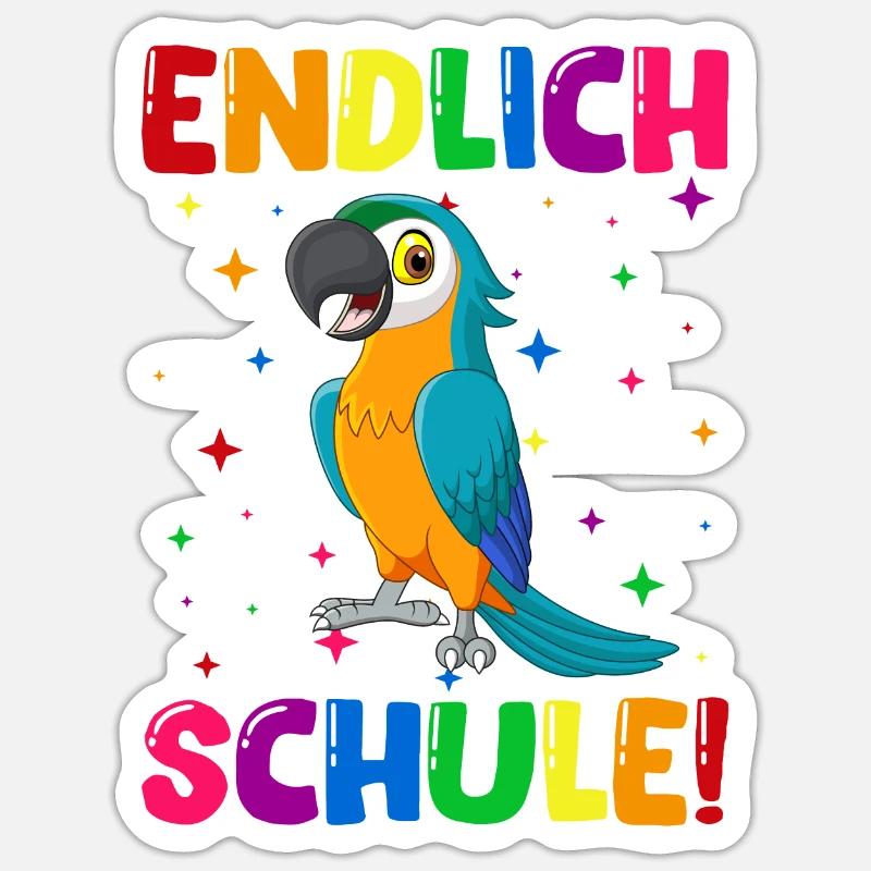 Endlich Schule Papagei 1. Klasse - Sticker Größe S (10 x 10 cm) - Mattweiß