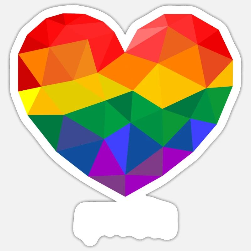 LGBTQ Plus Regenbogen Pride Herz Polygon - Sticker Größe S (10 x 10 cm) - Mattweiß