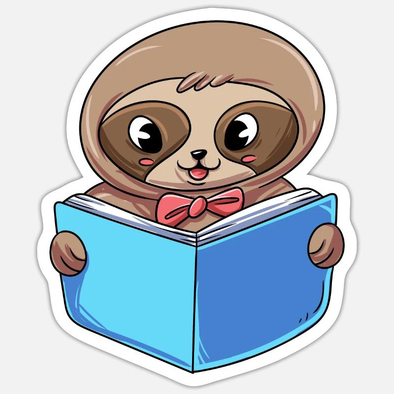 Sloth Reading Book - Sticker size S (10 x 10 cm) - white matte