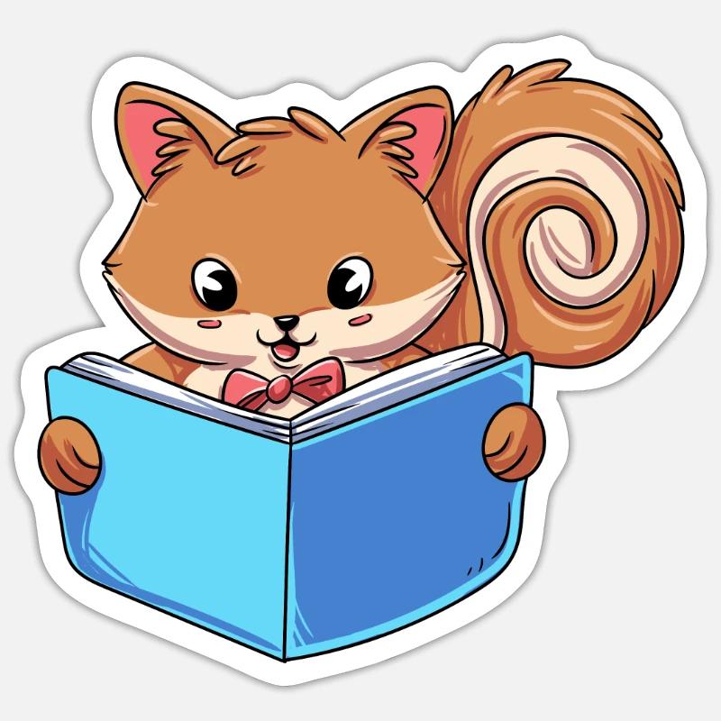 Squirrel Reading Book Sticker size S (10 x 10 cm)