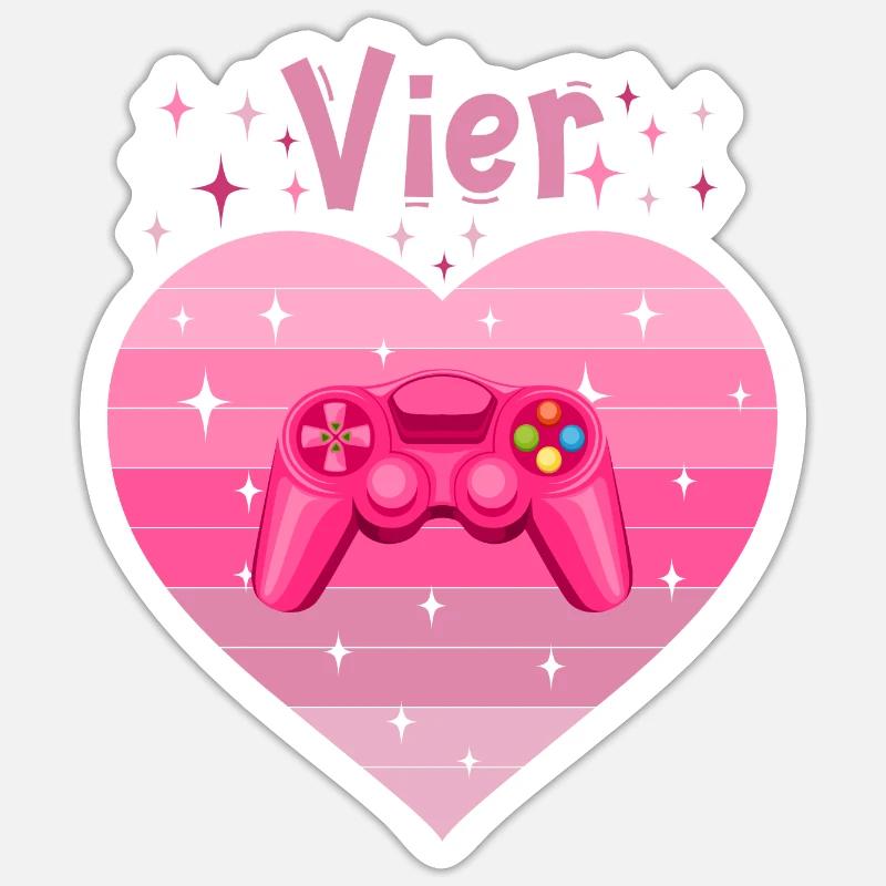 Mädchen Tochter 4. Geburstag Gaming Controller Sticker Größe S (10 x 10 cm)