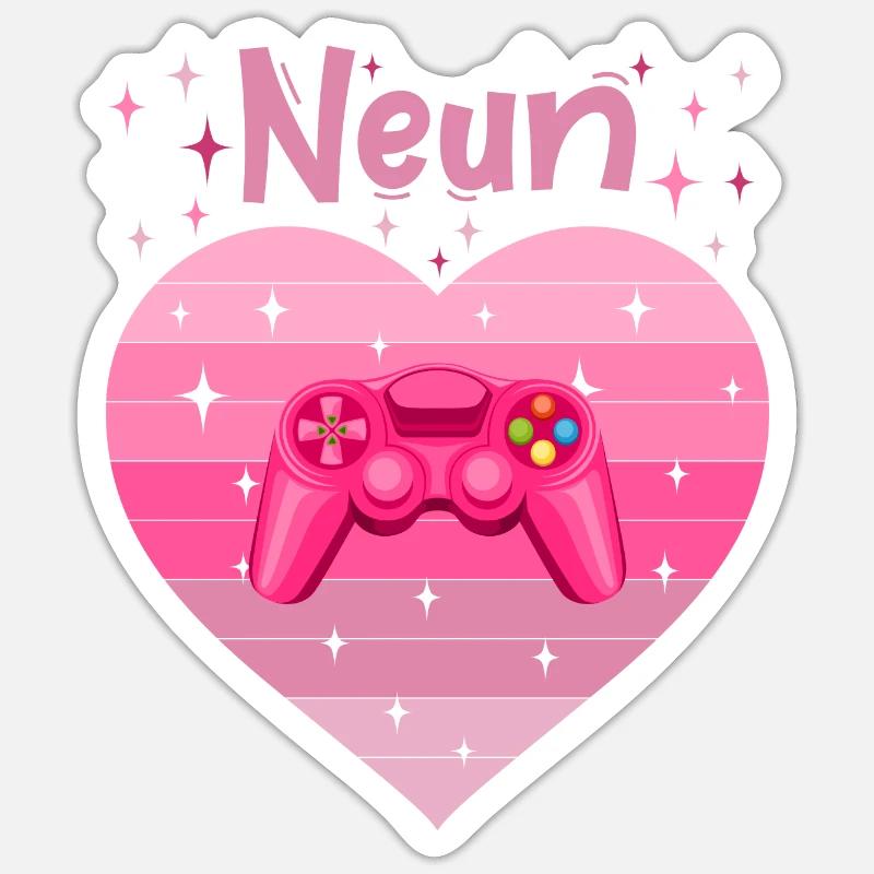 Mädchen Tochter 9. Geburstag Gaming Controller Sticker Größe S (10 x 10 cm)