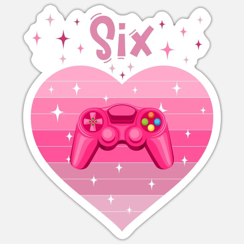 Mädchen Tochter 6. Geburstag Gaming Controller Sticker Größe S (10 x 10 cm)