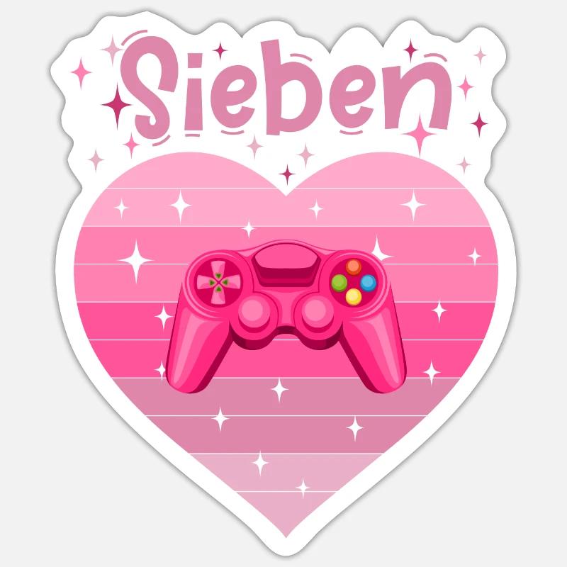 Mädchen Tochter 7. Geburstag Gaming Controller Sticker Größe S (10 x 10 cm)