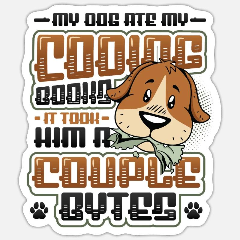 Dog Bytes Code Programmation de blagues informatiques Sticker taille S (10 x 10 cm)