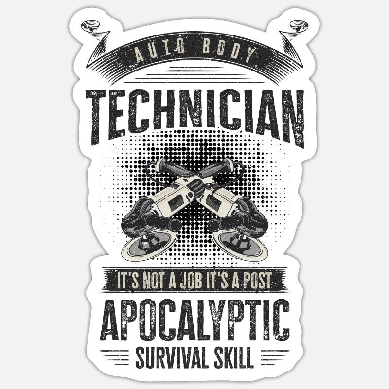 Technicien carrosserie post-apocalyptique - Sticker taille S (10 x 10 cm) - blanc mat