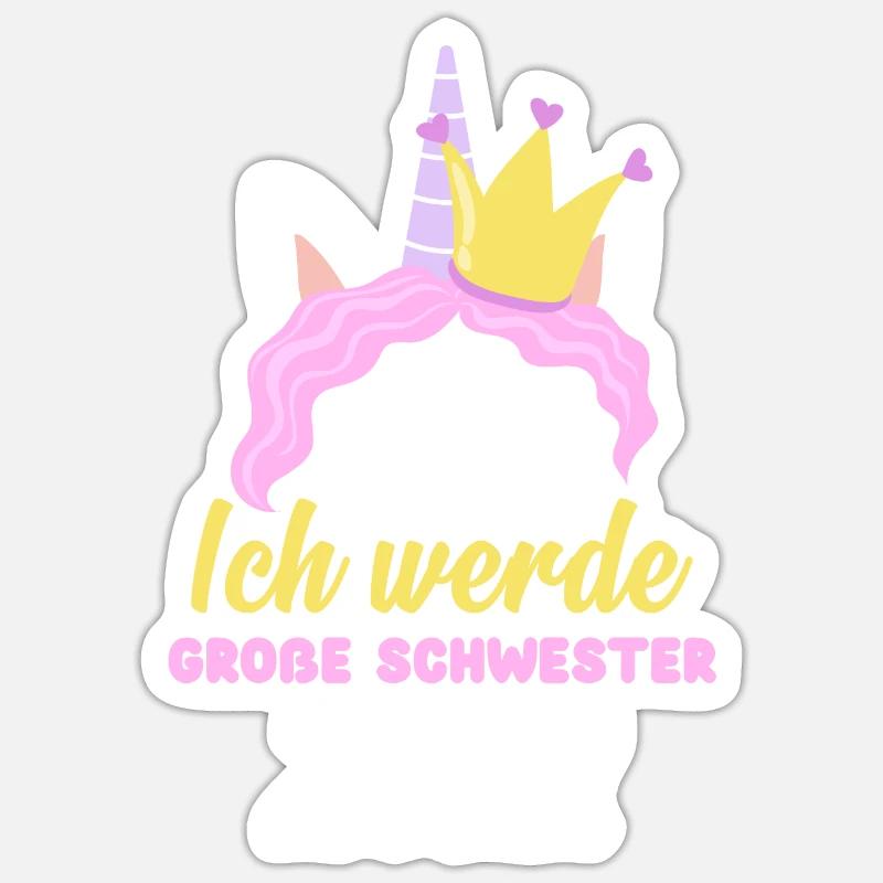 Mädchen Einhorn Ich Werde Große Schwester 2022 Sticker Größe S (10 x 10 cm)