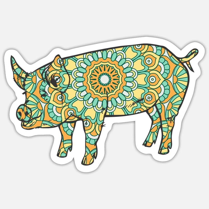 Mandala Pig Geometry Pattern - Sticker taille S (10 x 10 cm) - blanc mat