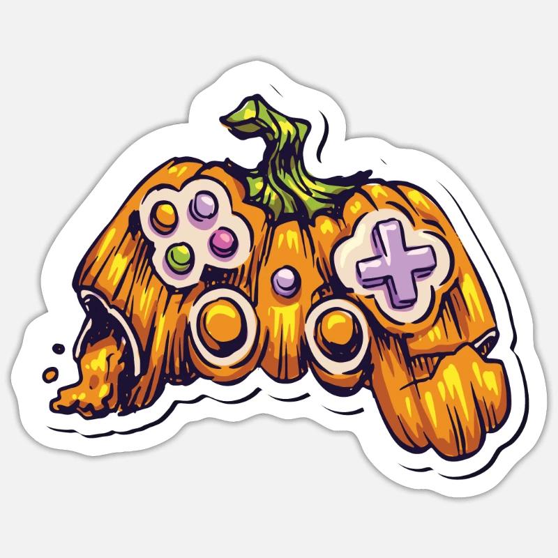 Pumpkin Joystick Controller Gamer - Sticker taille S (10 x 10 cm) - blanc mat