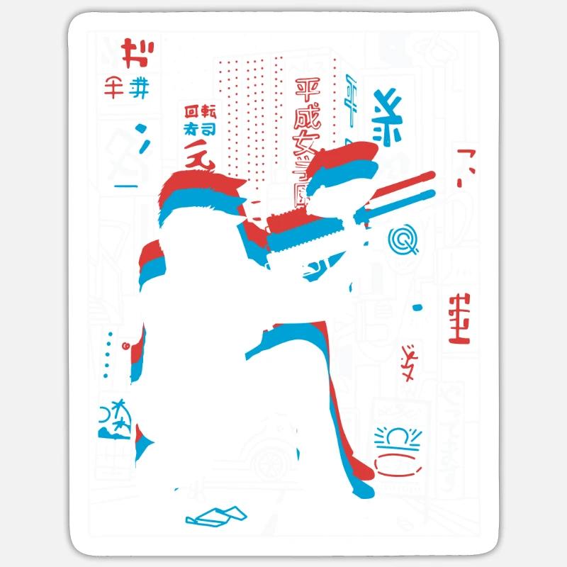 Vaporwave Synthwave Skyline Paintball - Sticker taille S (10 x 10 cm) - blanc mat