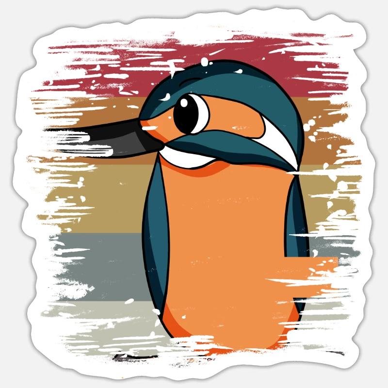 Eisvogel Blauer Vogel Retro Sticker Größe S (10 x 10 cm)