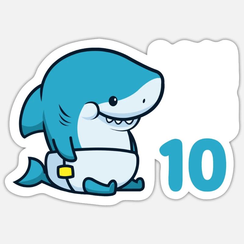 Ich Bin 10 - 10. Geburtstag Hai Haifisch - Sticker Größe S (10 x 10 cm) - Mattweiß