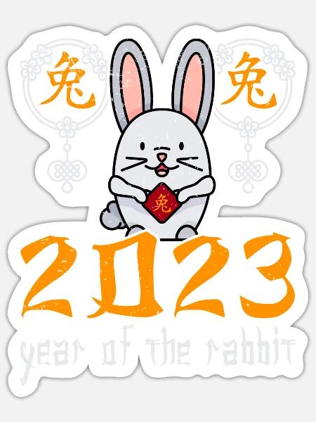 Chinesisches Hase Schriftzeichen Neujahr 2023 - Sticker Größe S (10 x 10 cm) - Mattweiß