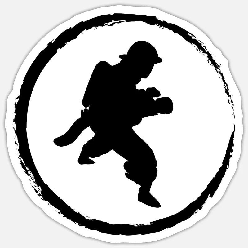 Cercle et pompier - - Sticker taille S (10 x 10 cm) - blanc mat