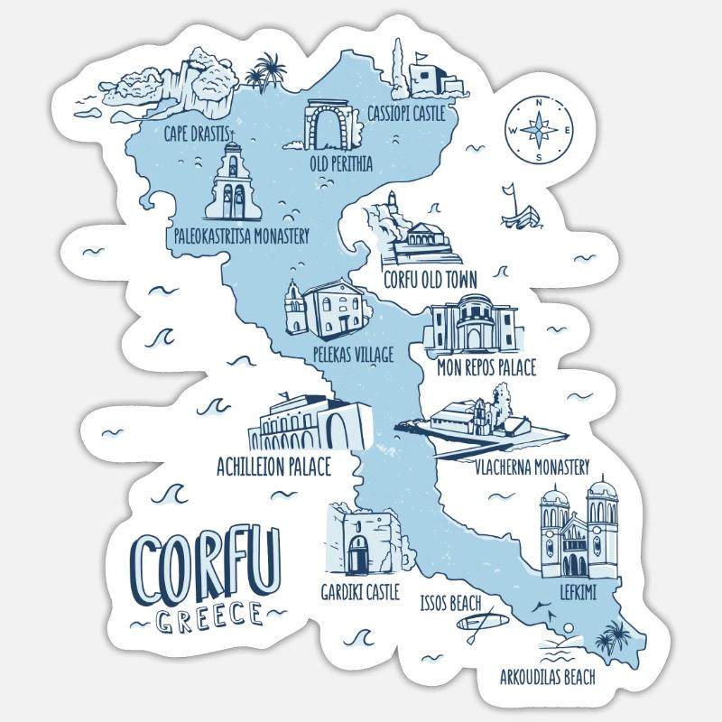 Corfou Grèce Corfou - Sticker taille S (10 x 10 cm) - blanc mat