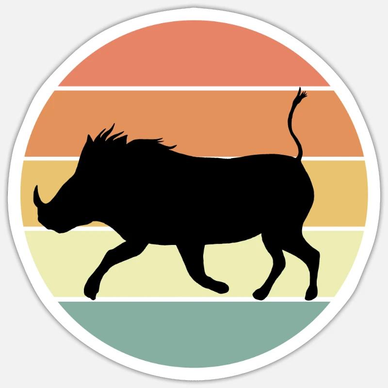Phacochère rétro - Sticker taille S (10 x 10 cm) - blanc mat
