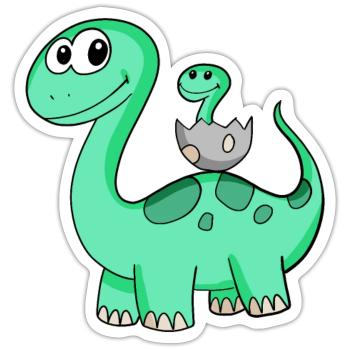 Dinosaurier mit Baby Dinosaurier - Sticker Größe S (10 x 10 cm) - Mattweiß - Vorne