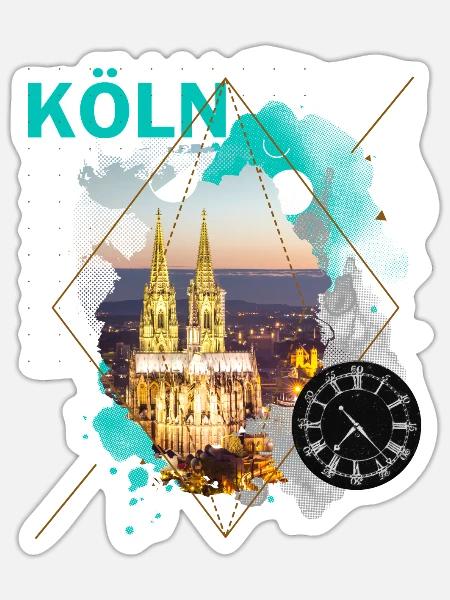 Köln Dom Deutschland Stadt Skyline Vintage Retro - Sticker Größe S (10 x 10 cm) - Mattweiß