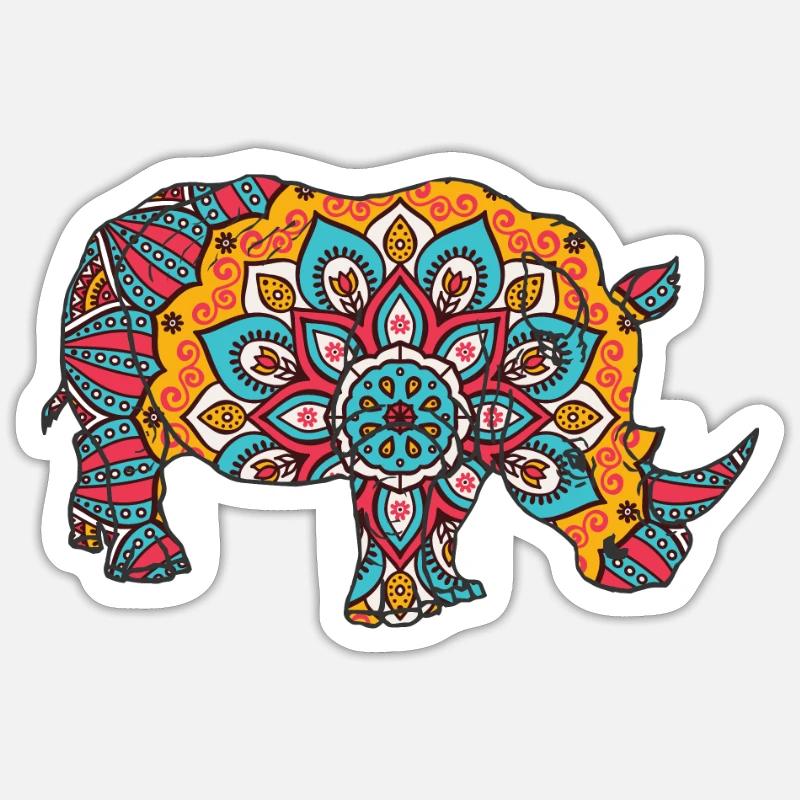 Mandala Rhinoceros Geometric Pattern - Sticker size S (10 x 10 cm) - white matte