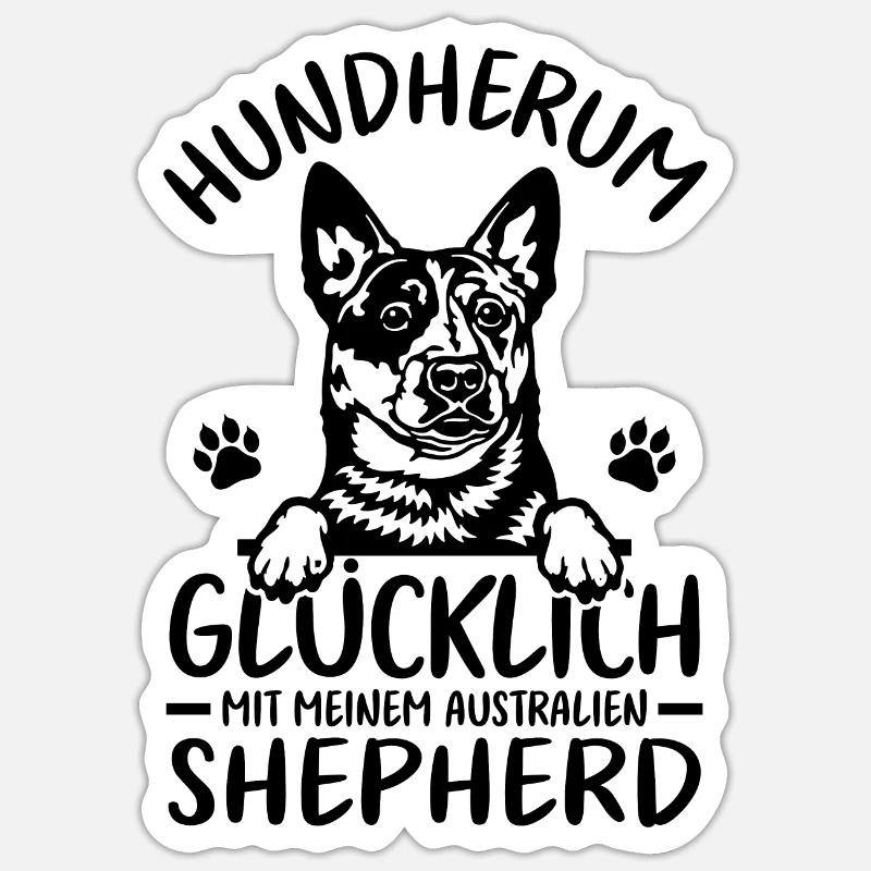 Schäferhund Glücklich mit Australian Shepherd - Sticker Größe S (10 x 10 cm) - Mattweiß