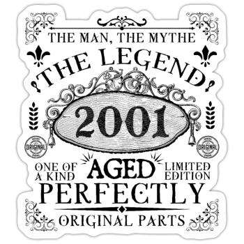 2001 | Die Legende seit 2001 Geburtstag - Sticker Größe S (10 x 10 cm) - Mattweiß - Vorne