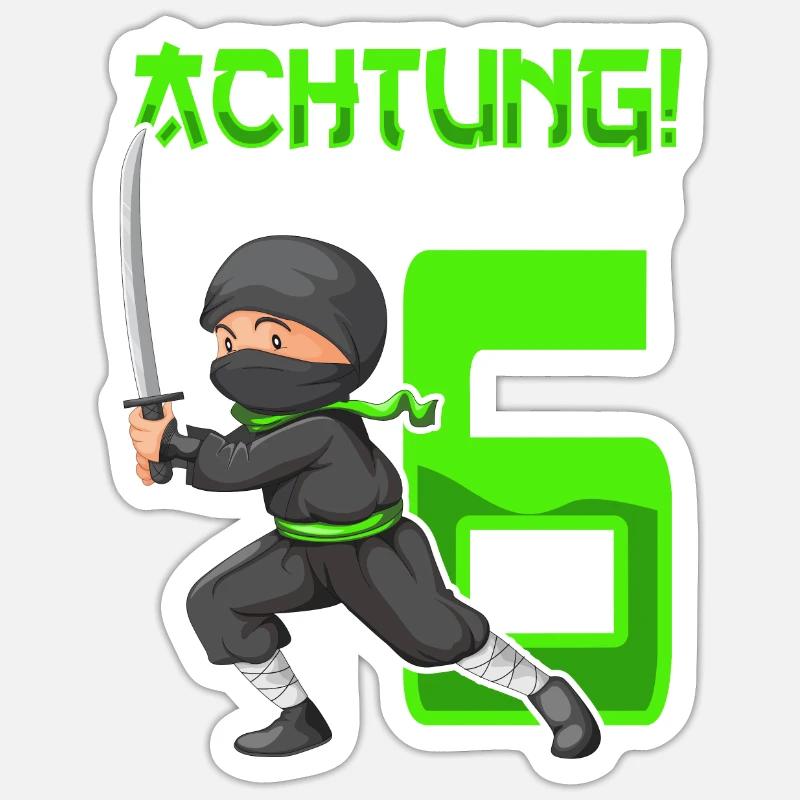 6. Kindergeburtstag Ninja - Sticker Größe S (10 x 10 cm) - Mattweiß
