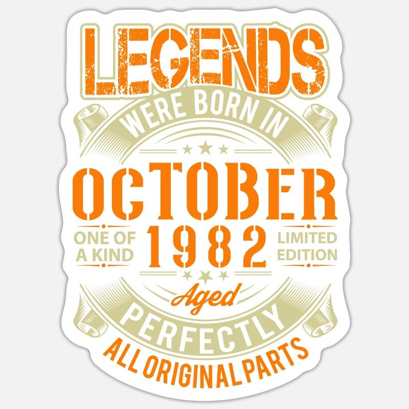 1982 Octobre Légende d’anniversaire - Sticker taille S (10 x 10 cm) - blanc mat