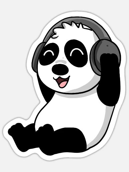 Niedlicher Panda hört Musik - Sticker Größe S (10 x 10 cm) - Mattweiß