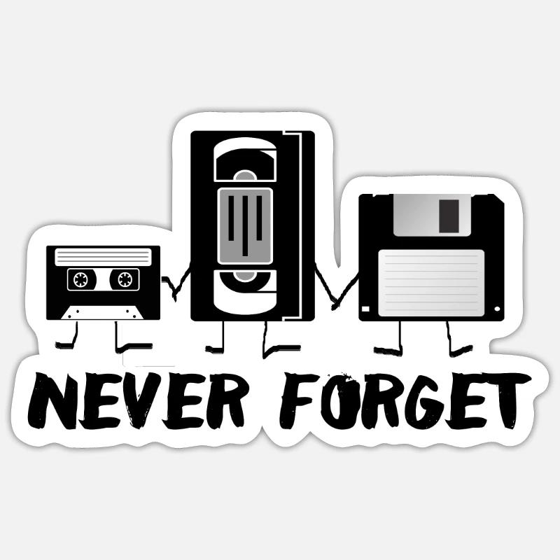 Never Forget - Musikkassette VHS Diskette Sticker Größe S (10 x 10 cm)