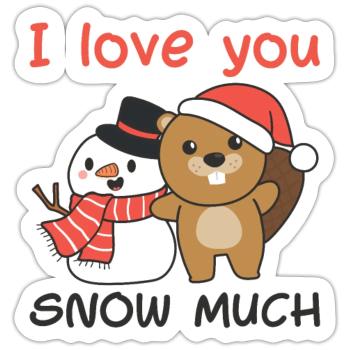 Biber Je t’aime neige beaucoup schneemann wortspiel - Sticker taille S (10 x 10 cm) - blanc mat - Devant