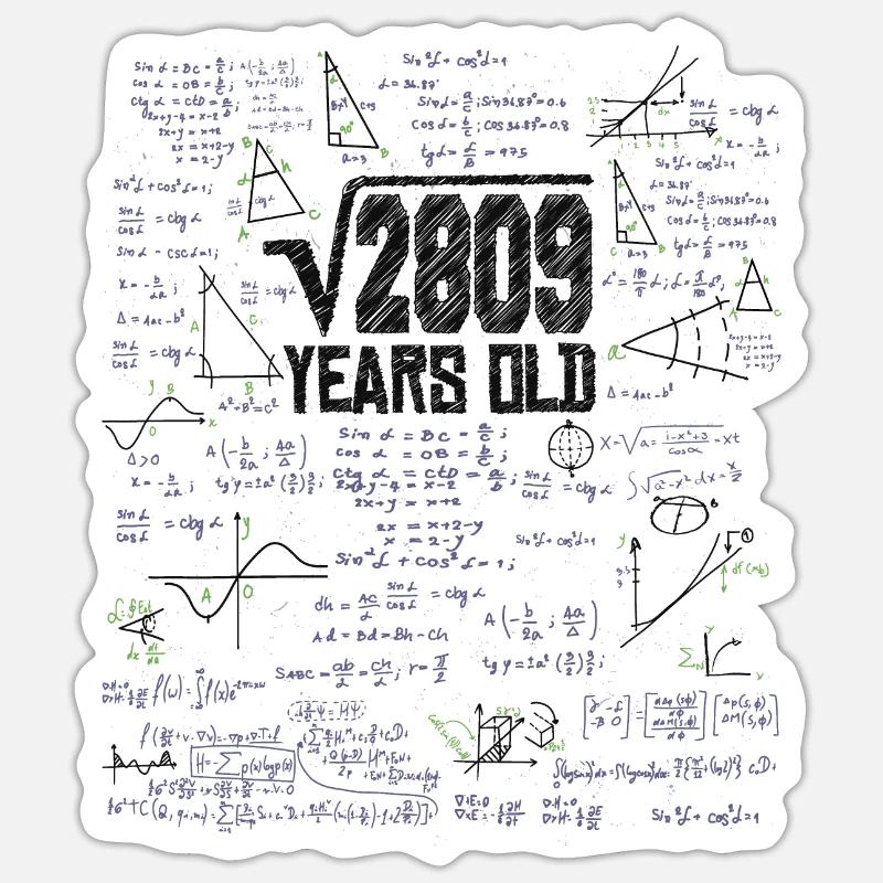 Racine carrée de 2809 Math Nerd 53e anniversaire - Sticker taille S (10 x 10 cm) - blanc mat