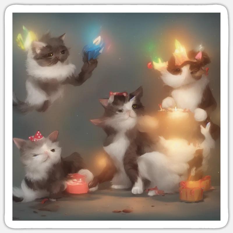 Anniversaire de chat - Sticker taille S (10 x 10 cm) - blanc mat