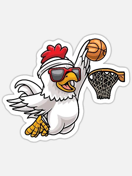 Huhn Spielt Basketball Spieler Spiel Lustig Hühner - Sticker Größe S (10 x 10 cm) - Mattweiß