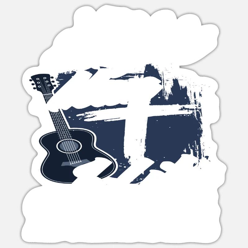 Guitar Jesus Mann - Sticker size S (10 x 10 cm) - white matte