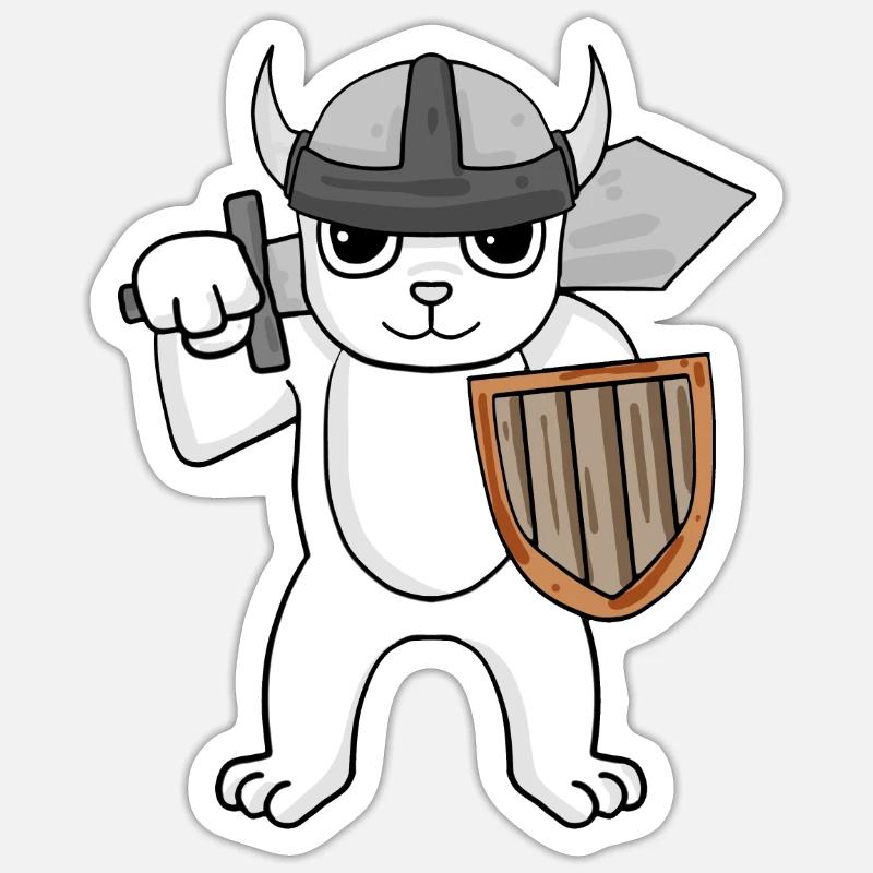 Ours Viking - Sticker taille S (10 x 10 cm) - blanc mat