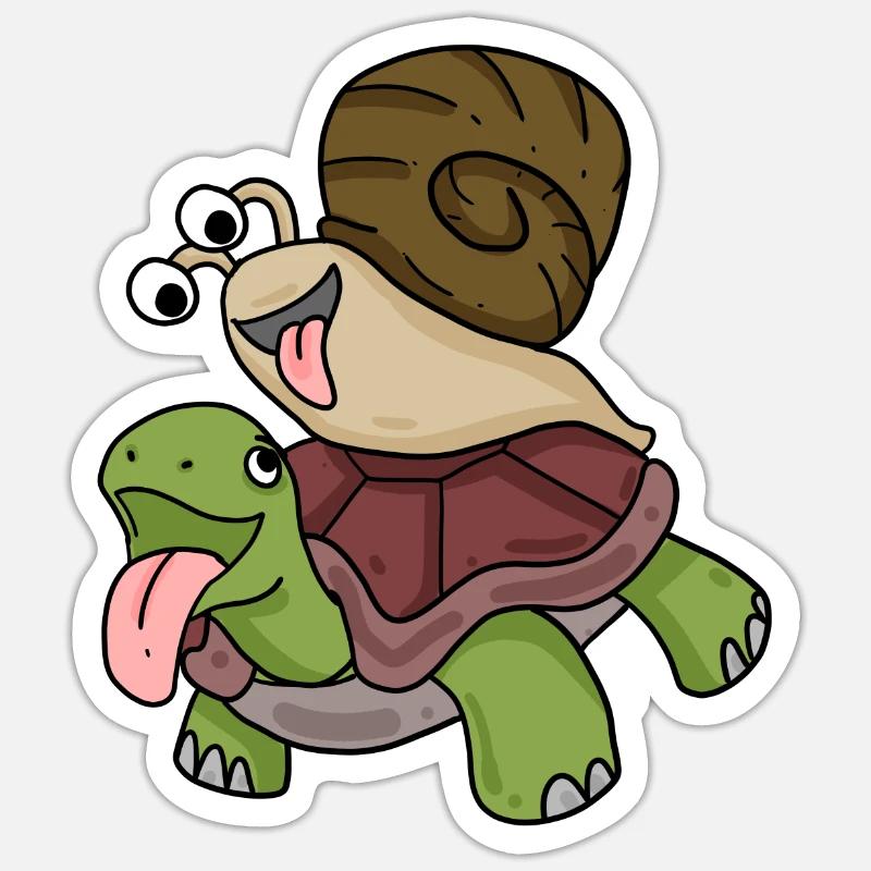 Tortue et escargot - Sticker taille S (10 x 10 cm) - blanc mat