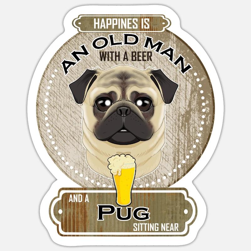 Pug Dad Beer Lover - Sticker Größe S (10 x 10 cm) - Mattweiß
