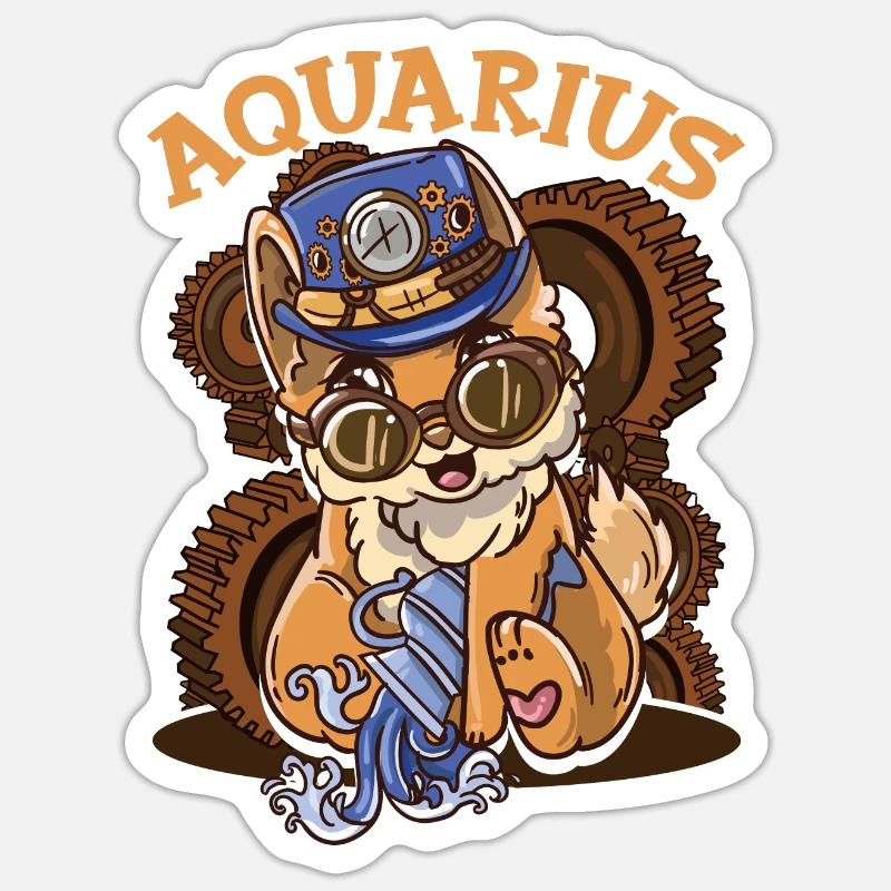 Sternzeichen Wassermann Astrologie Katze - Sticker Größe S (10 x 10 cm) - Mattweiß