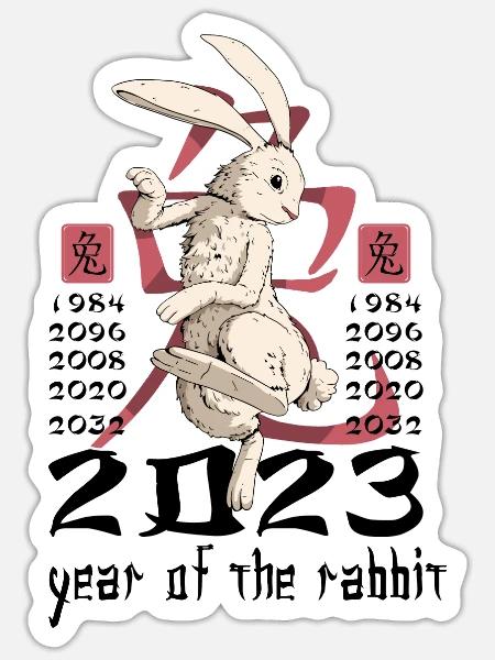 Chinesisches Hase Schriftzeichen Neujahr - Sticker Größe S (10 x 10 cm) - Mattweiß