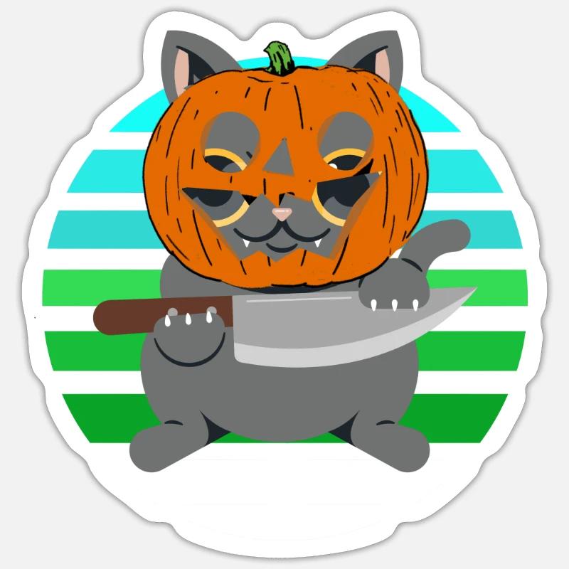 Halloween Katze Kürbiskopf - Sticker Größe S (10 x 10 cm) - Mattweiß