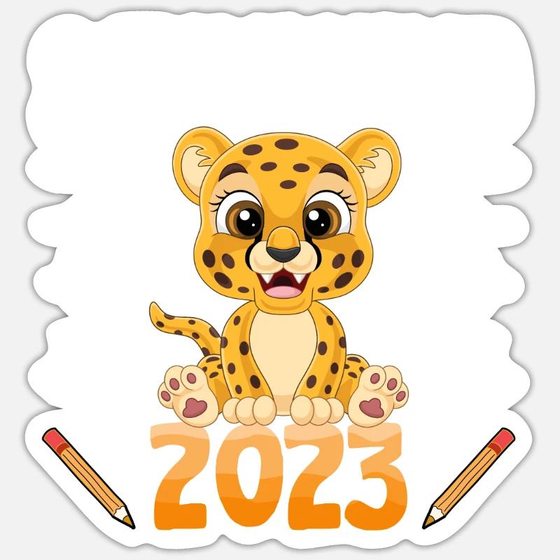Leopard Schulkind 2023 - Sticker Größe S (10 x 10 cm) - Mattweiß