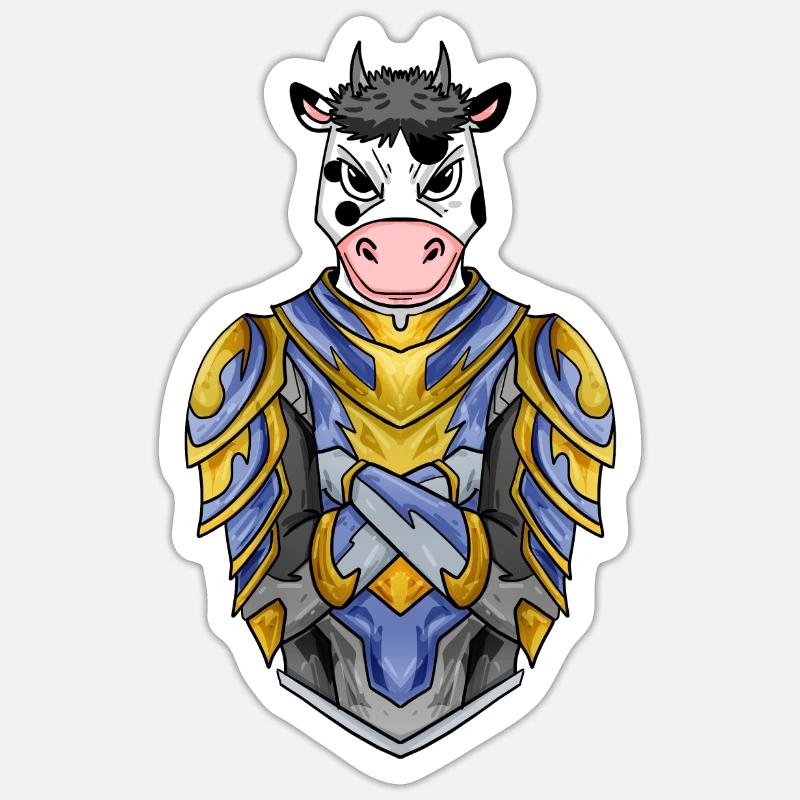 Chevalier Cow Crusader - Sticker taille S (10 x 10 cm) - blanc mat