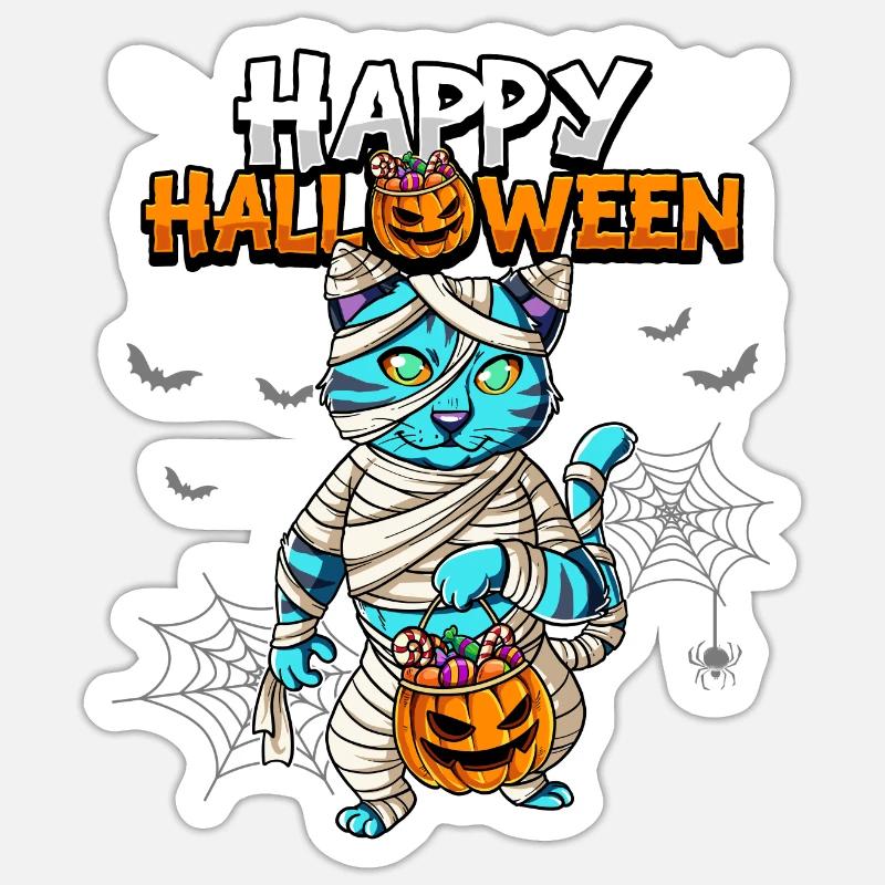 Maman de chat d’Halloween - Sticker taille S (10 x 10 cm) - blanc mat