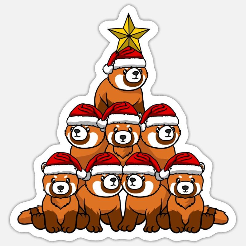 Red Panda Christmas Tree - Sticker size S (10 x 10 cm) - white matte