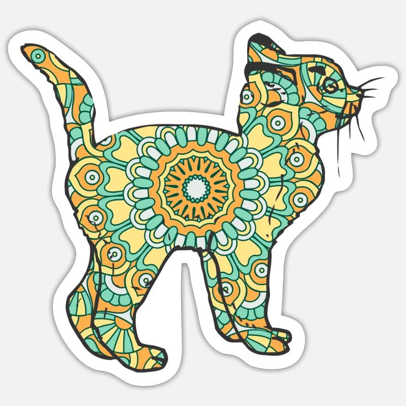Mandala Cat Geometry Pattern Sticker size S (10 x 10 cm)